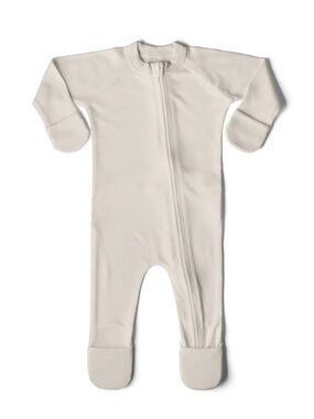 Goumi Kids Gender-Neutral “Grow With You” Footie in Birch/Tan: 12-18M